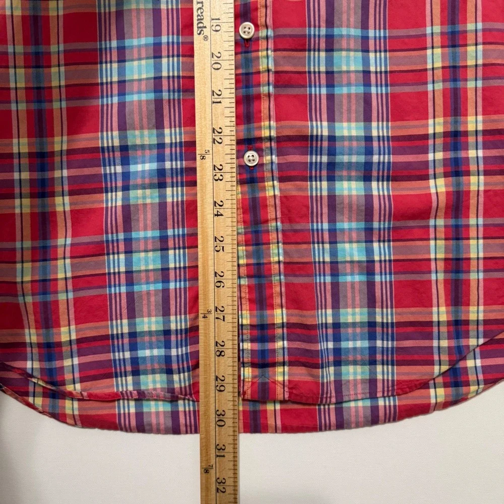 Ralph Lauren Button Down Shirt Mens L Red Plaid Excellent Long Sleeve Pony Logo - Picture 6 of 7